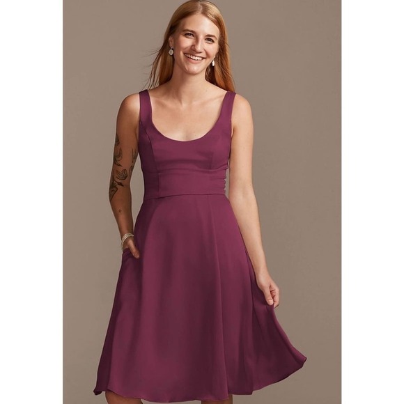 David’s Bridal Dresses & Skirts - DAVID'S BRIDAL‎ crepe-back satin scoop tank short bridesmaid dress Size 10 NWT